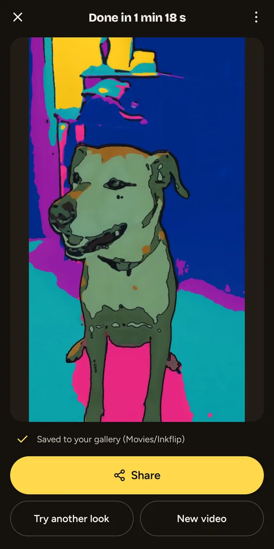 The finished drawing, saved to the gallery, with a Share button