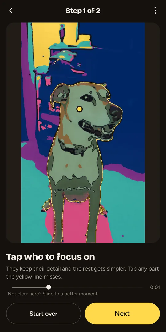 Focus on someone: a yellow outline traces the dog the user tapped